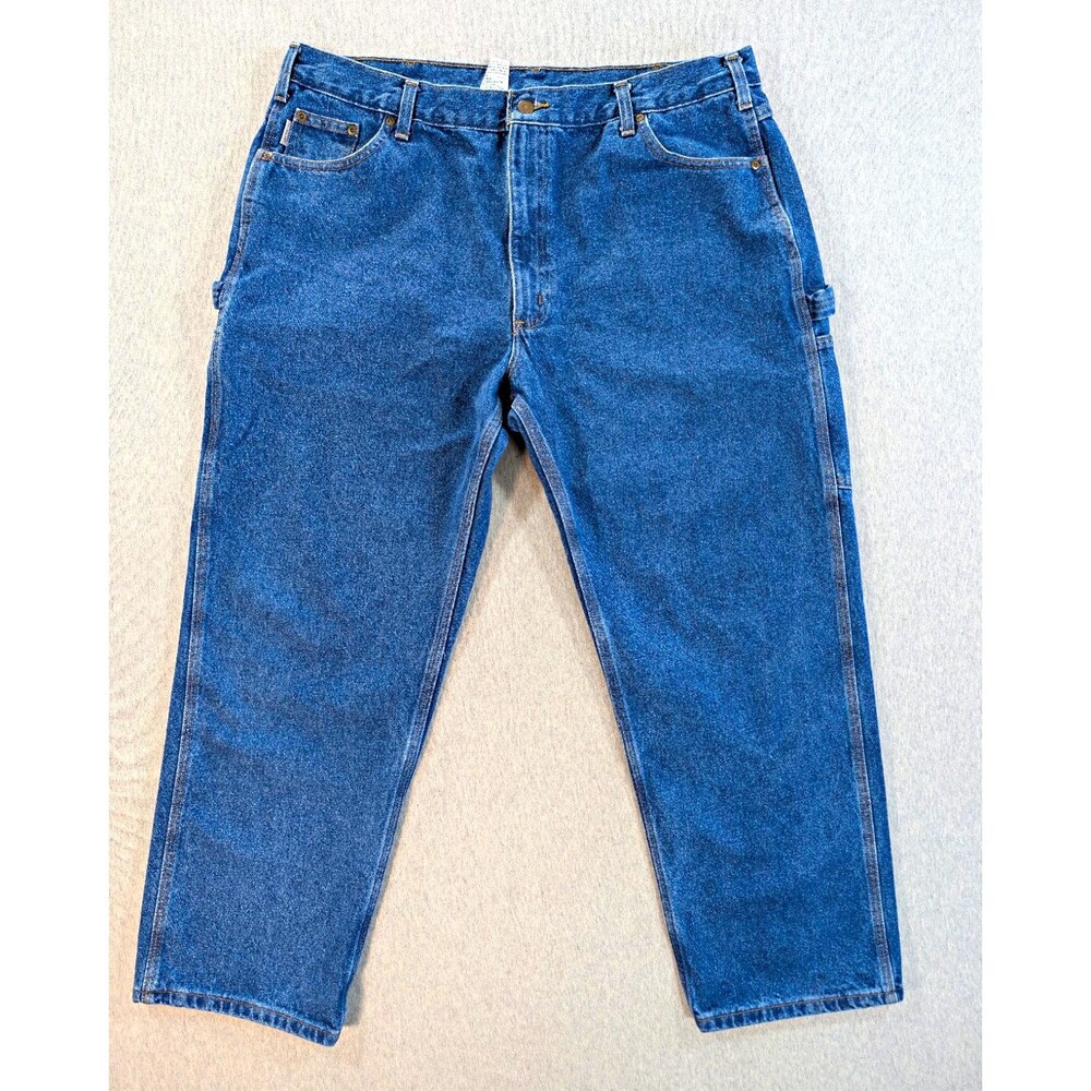Carhartt Men's Relaxed Fit Blue Denim Jeans Straight Leg 6-Pocket Logo